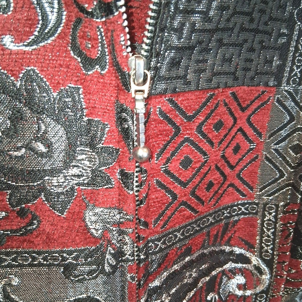 Christopher & Banks Women's L Red Metallic Paisley Jacquard Zip Jacket - Picture 6 of 12